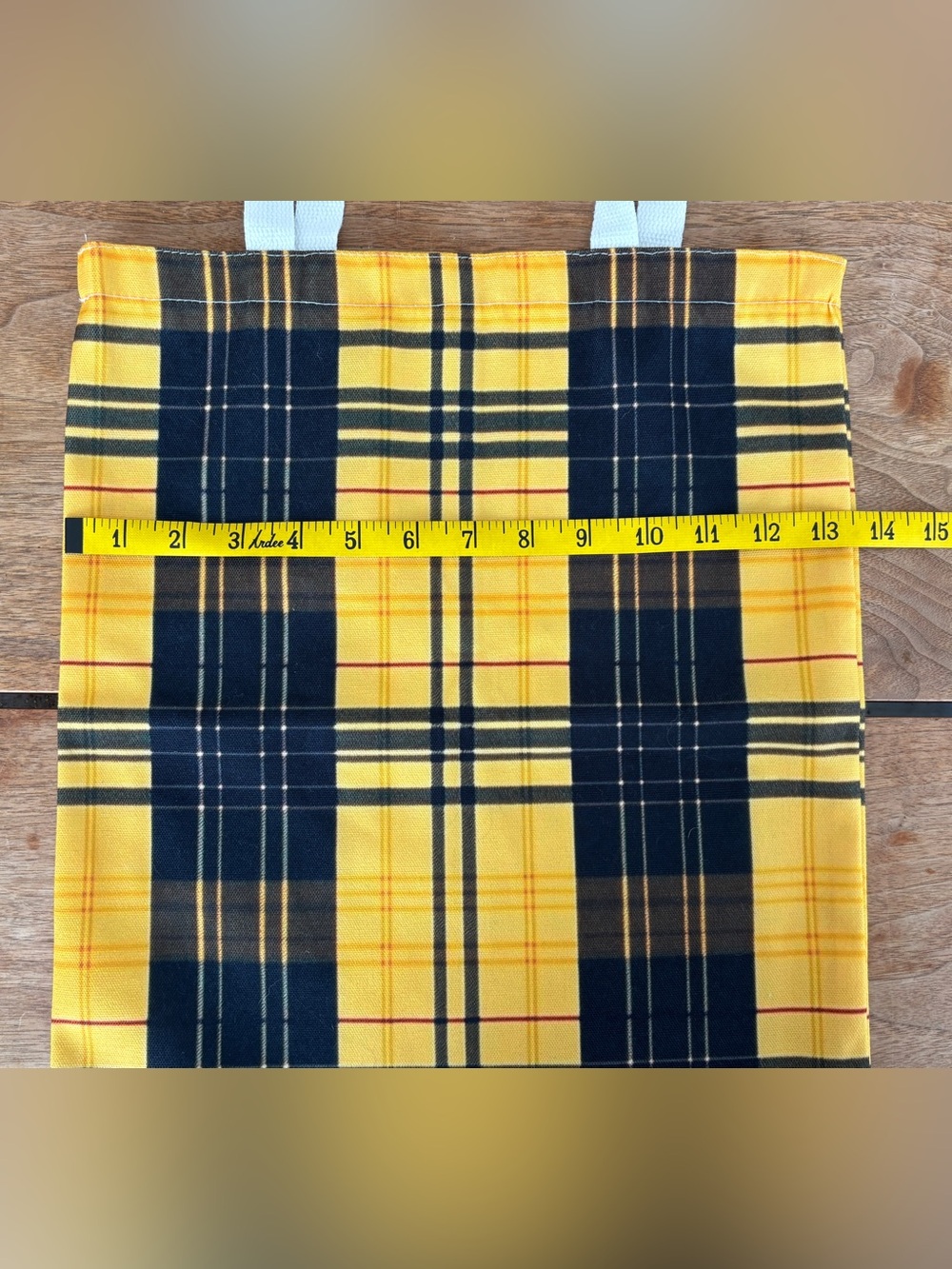 Plaid Tote Bag Reusable Shopping Tote Book Bag Yellow Black Plaid - Picture 5 of 5